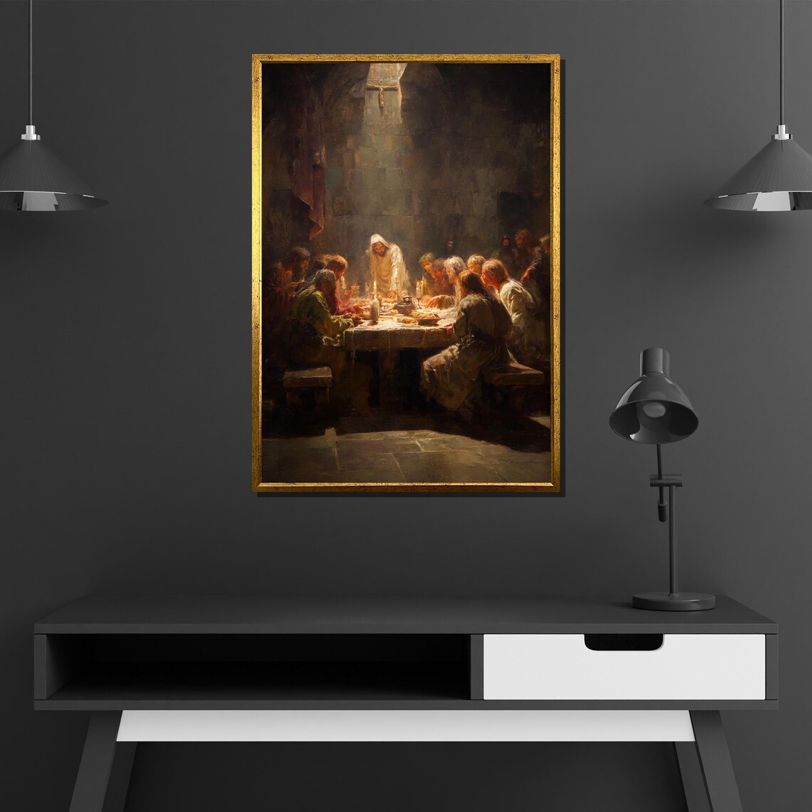 The Last Supper Jesus and Disciples Candlelit Religious Painting Poster - Image 4