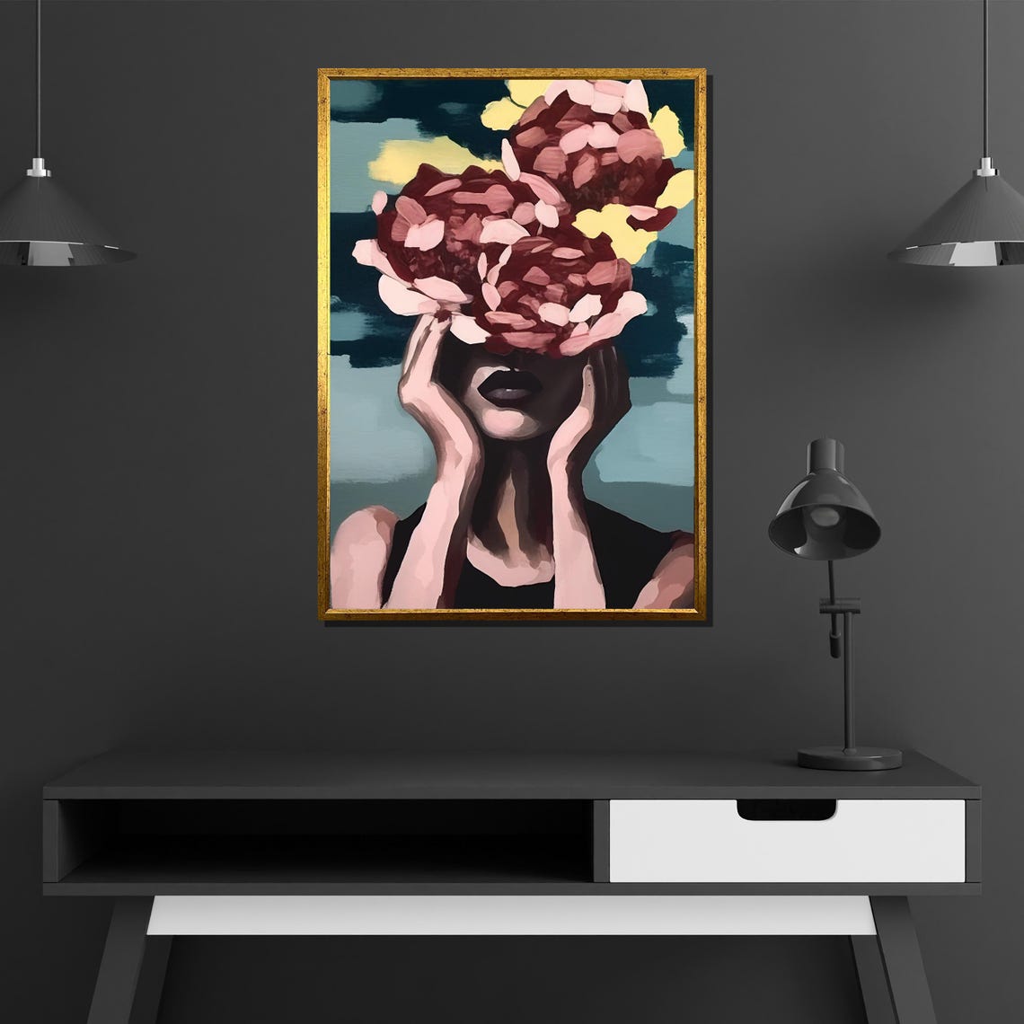Abstract Woman With Flowers Face Hidden Pink Petal Portrait Poster - Image 4