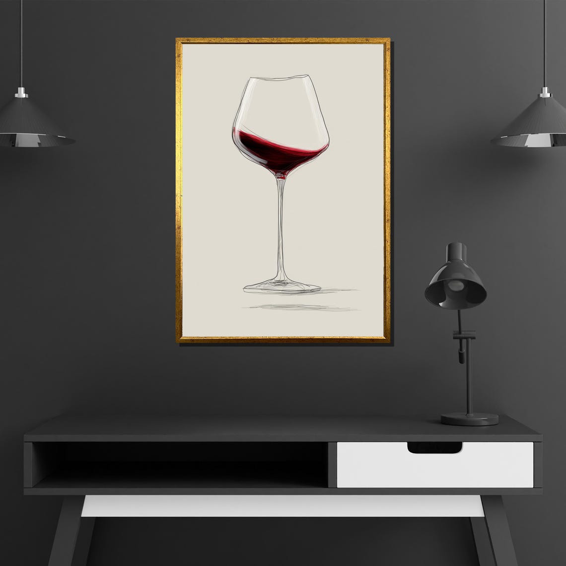 Modern Wine Glass Red Wine Elegant Outline Sketch Art Poster - Image 2