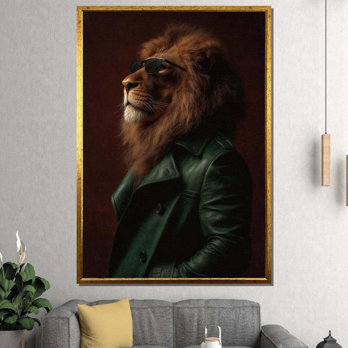 Dapper Lion Portrait Canvas Painting Ready To Hang Gift Boho Wall Art Surreal Animal Decor - Image 4