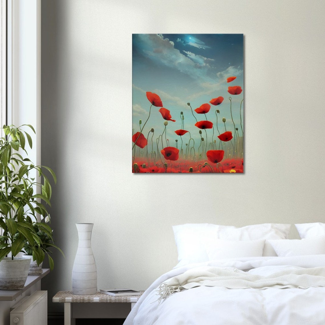 Red Poppies Blue Sky Dreamy Wildflower Meadow Scene Art Poster - Image 3