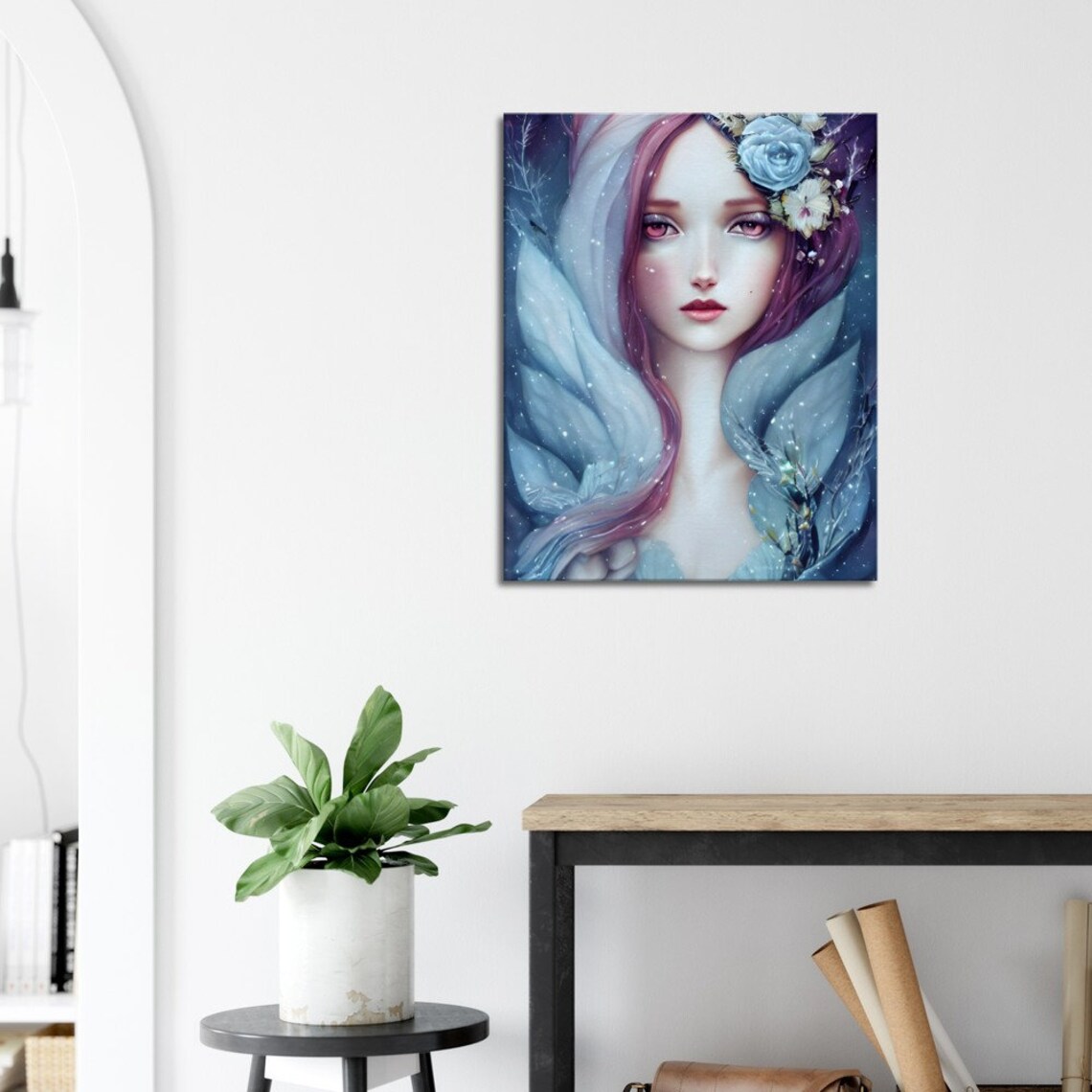 Frost Rose Winter Goddess Blue Floral Icy Fantasy Art Poster - Image 3