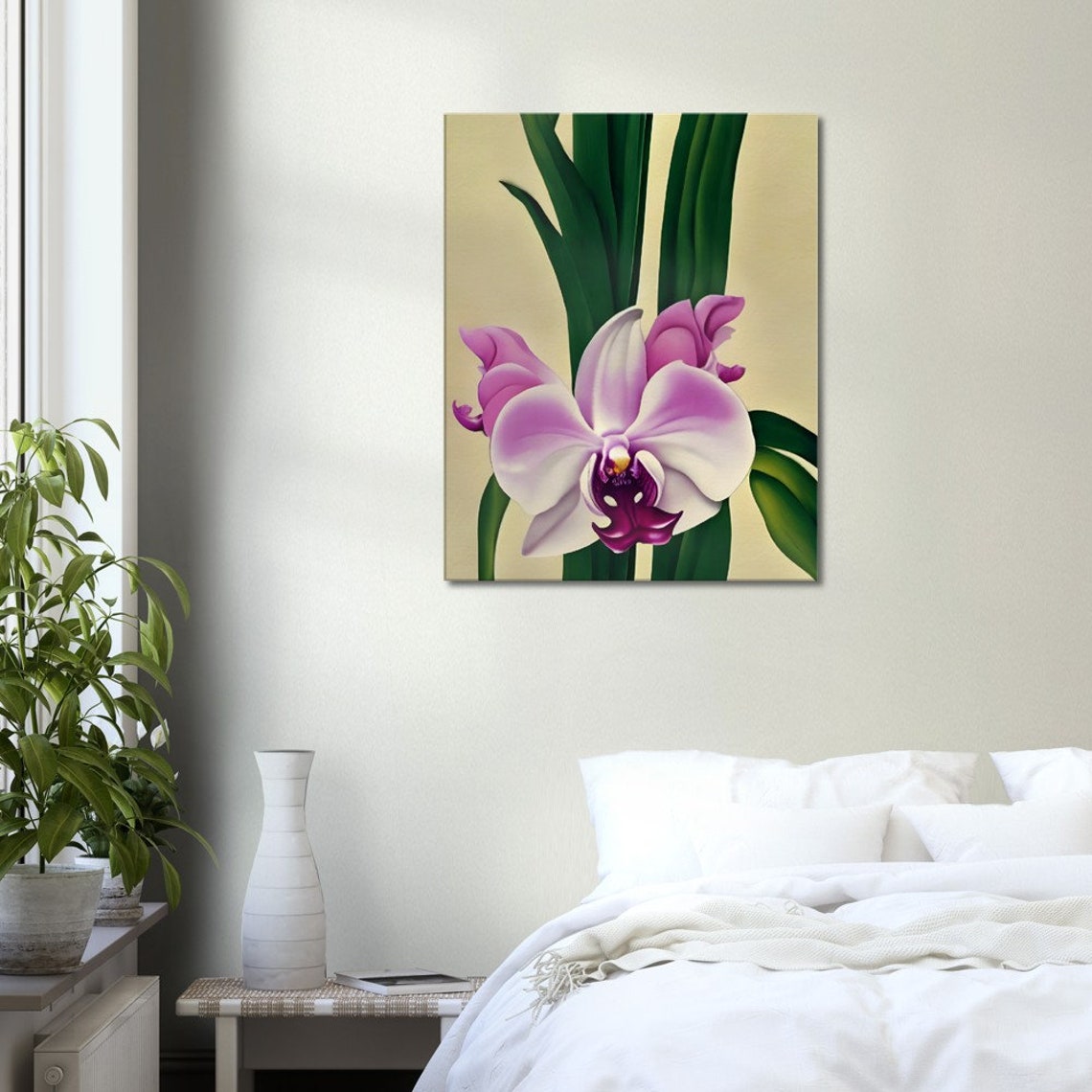Pink Phalaenopsis Orchid Cream Botanical Flower Elegant Art Poster - Image 3