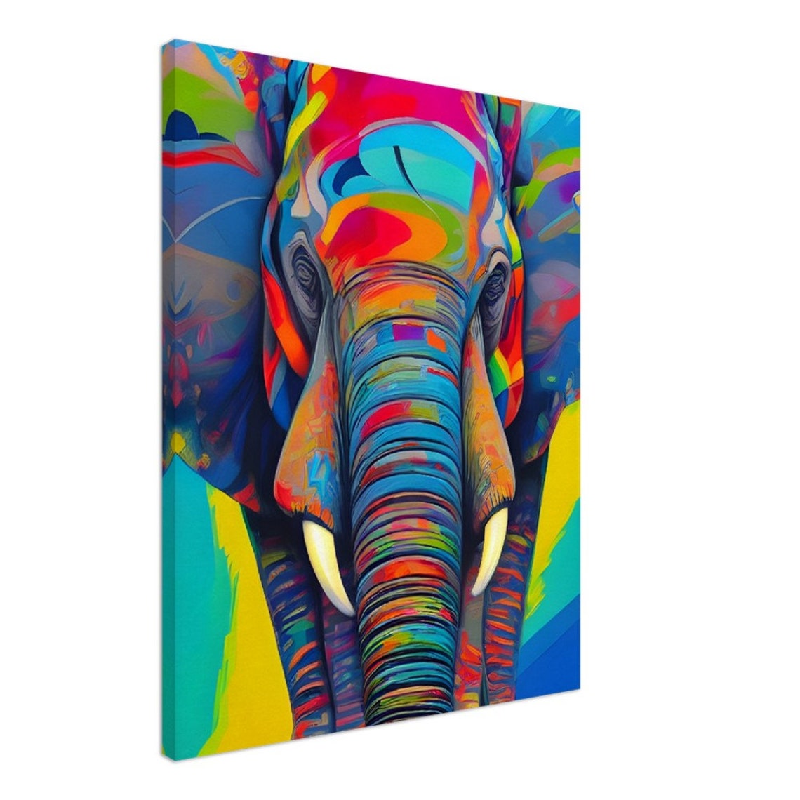 Neon Rainbow Elephant With Tusks Bold Colorful Animal Art Poster - Image 2