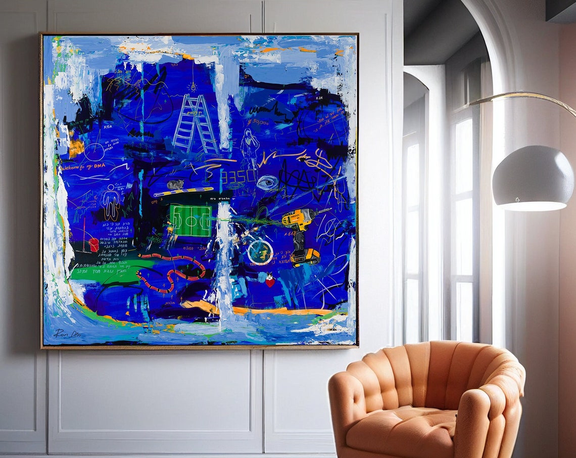 Deep Blue Abstract With Hidden Objects Painting By Ron Deri Poster