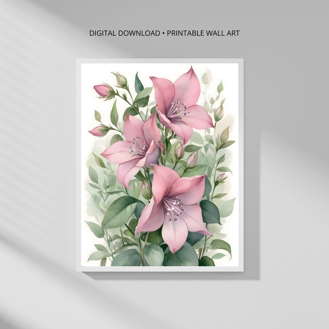 Blush Pink Bellflowers Watercolor Delicate Spring Floral Study Poster