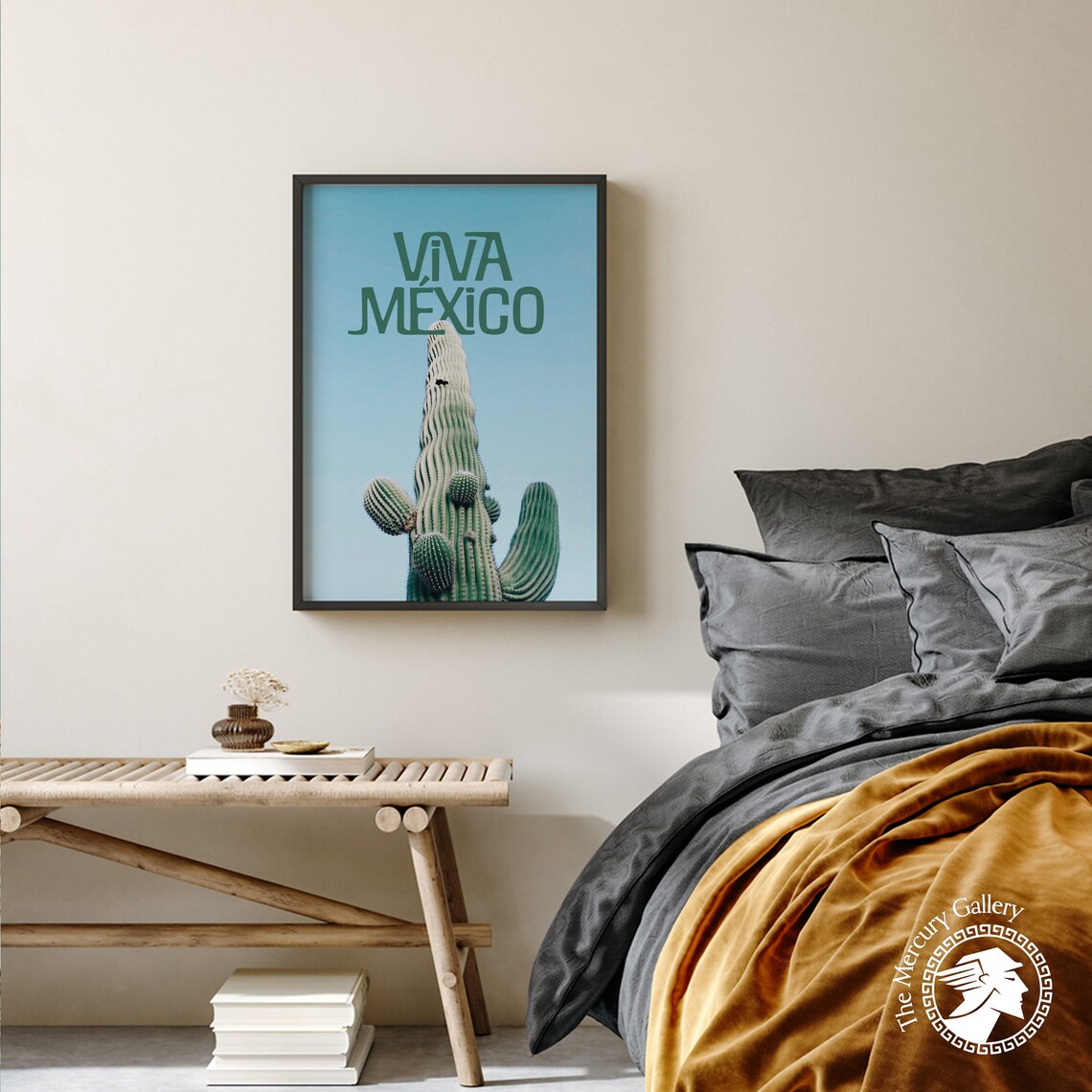 Viva Mexico Saguaro Cactus Blue Sky Minimalist Modern Travel Poster - Image 2