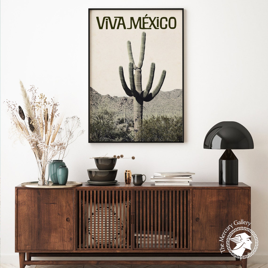 Viva Mexico Saguaro Desert Monochrome Photo Retro Travel Poster Print - Image 6