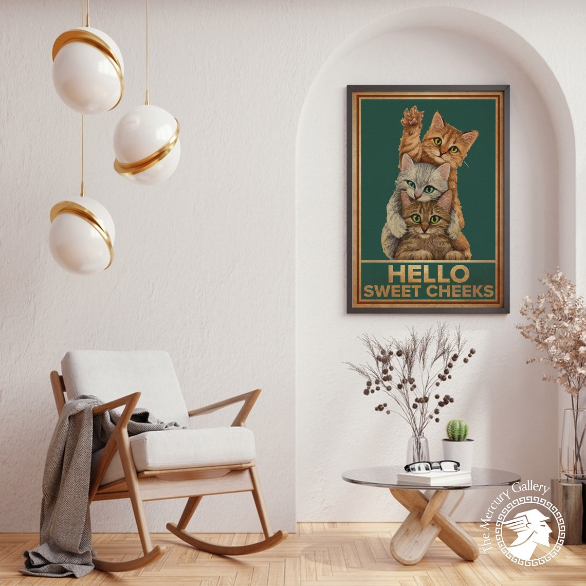 Three Cats Hello Sweet Cheeks Funny Vintage Retro Bathroom Poster - Image 4