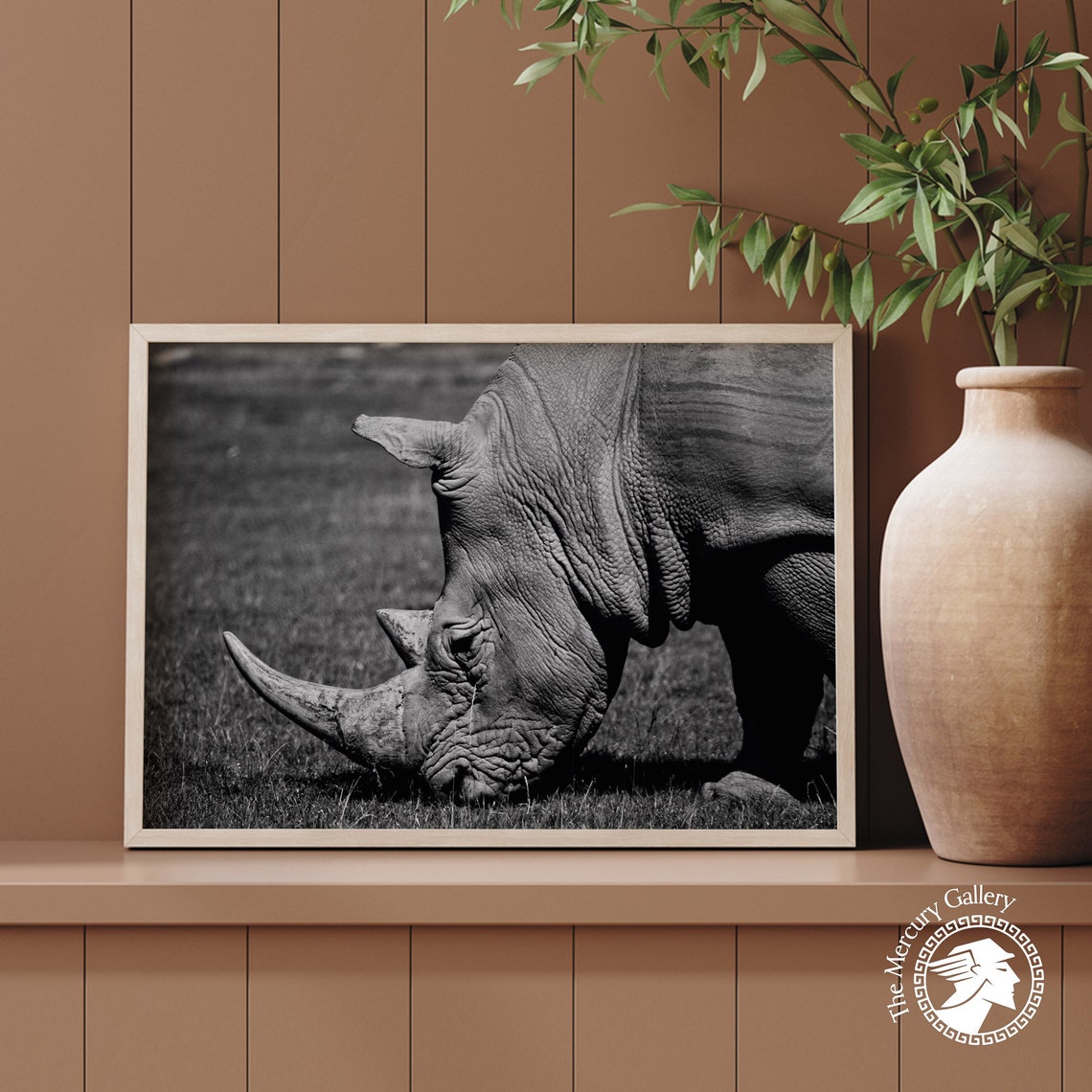 Rhinoceros Close Up Black And White Dramatic Wildlife Art Print