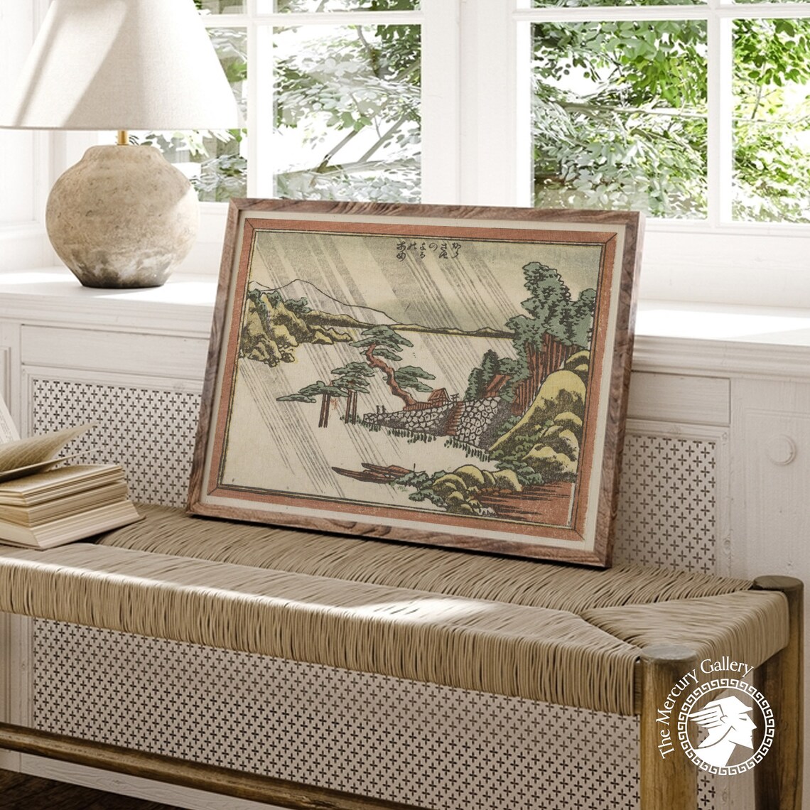 Hokusai Evening Shower Coastal Bay Rain Pine Trees Vintage Ukiyo E Poster - Image 2