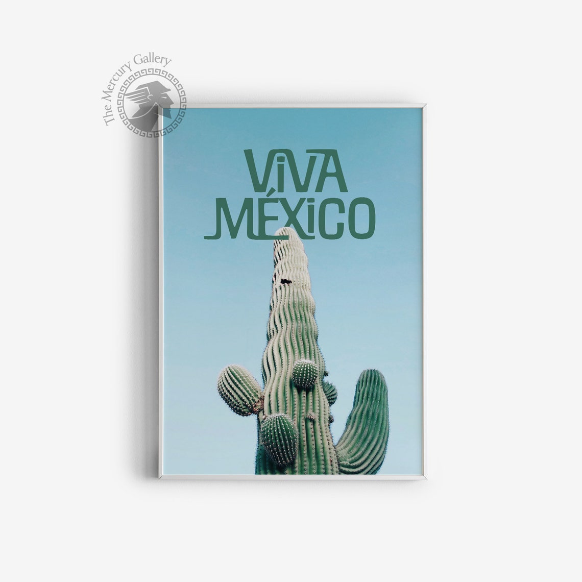 Viva Mexico Saguaro Cactus Blue Sky Minimalist Modern Travel Poster - Image 3
