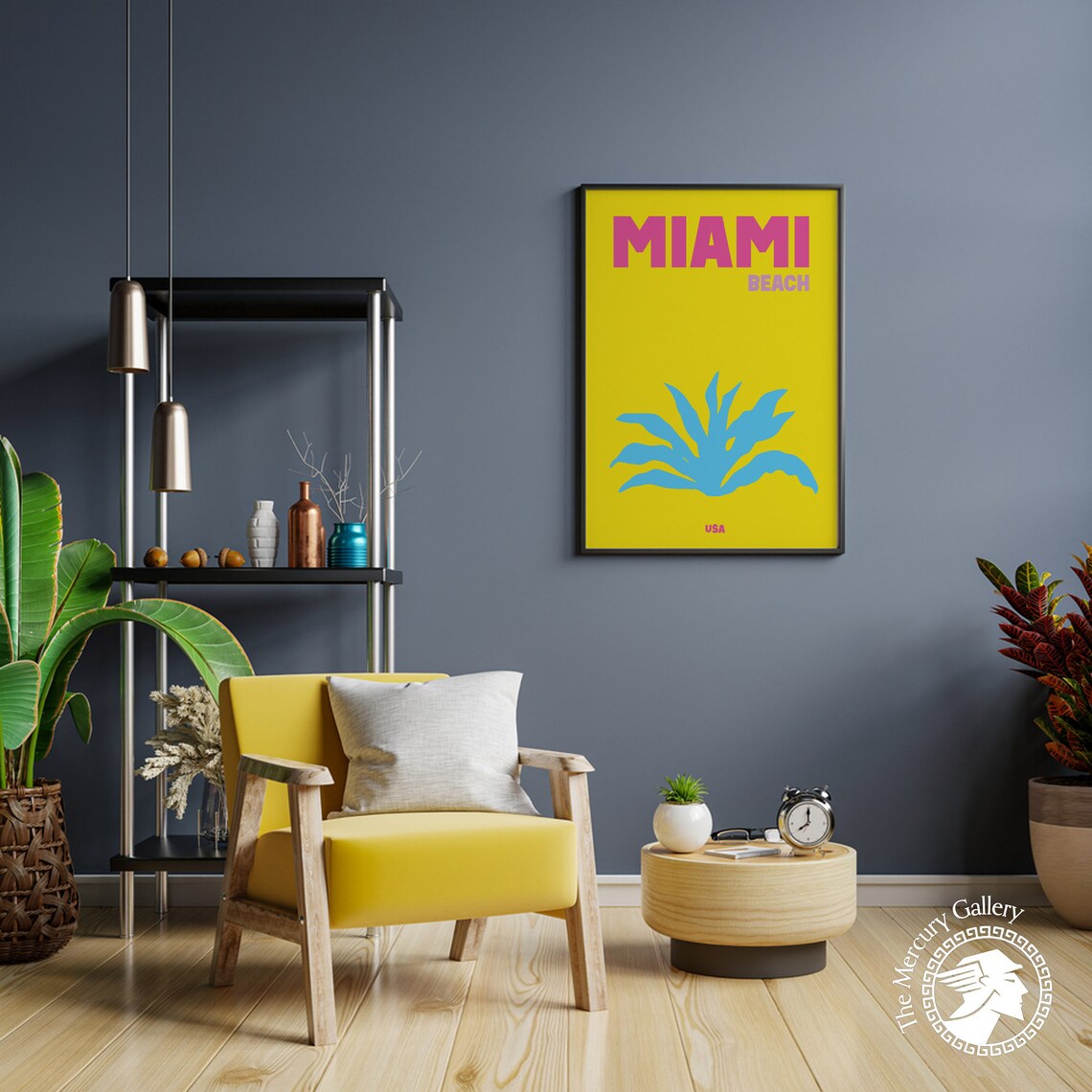 Miami Beach Florida Bright Yellow Minimalist Palm Travel Poster - Image 2