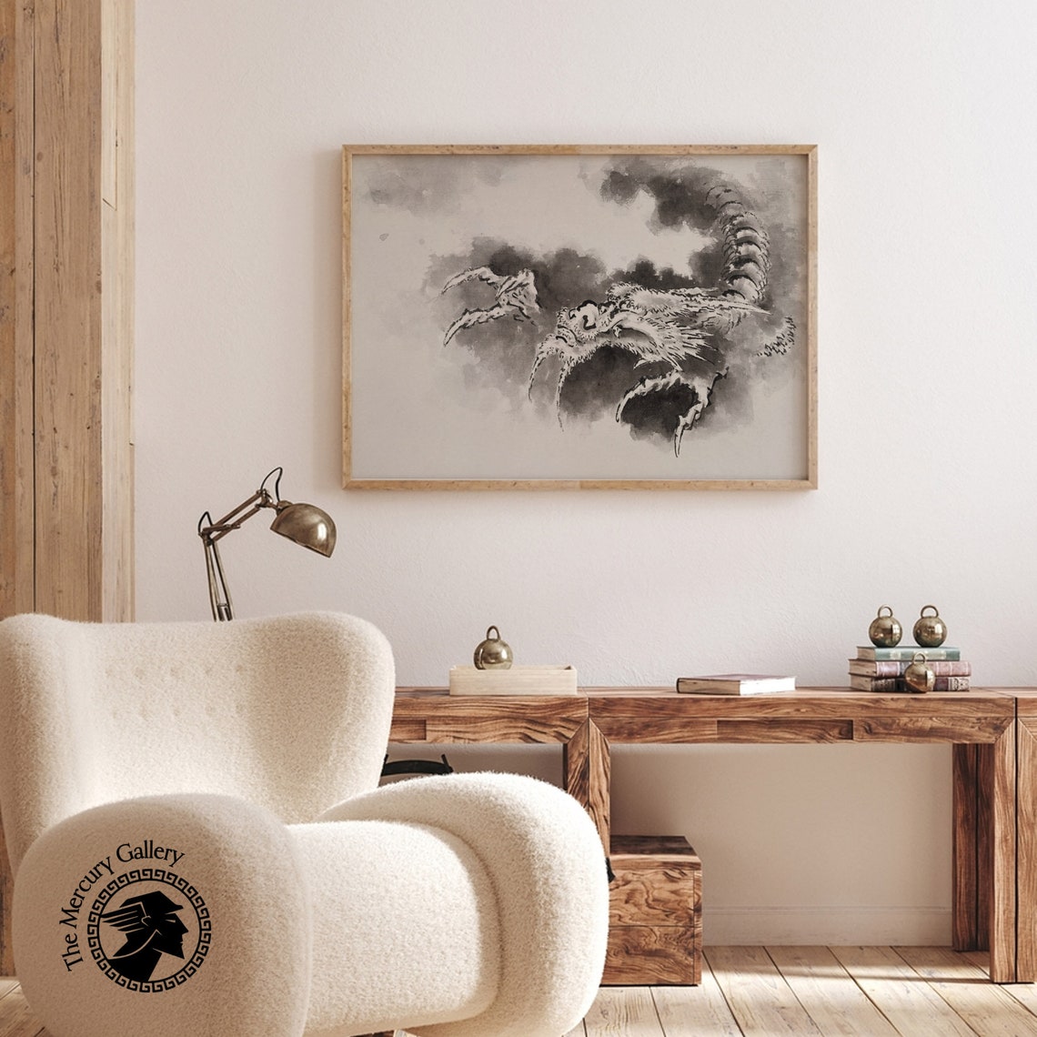 Hokusai Ink Wash Dragon Emerging From Storm Clouds Japanese Art Poster - Image 3