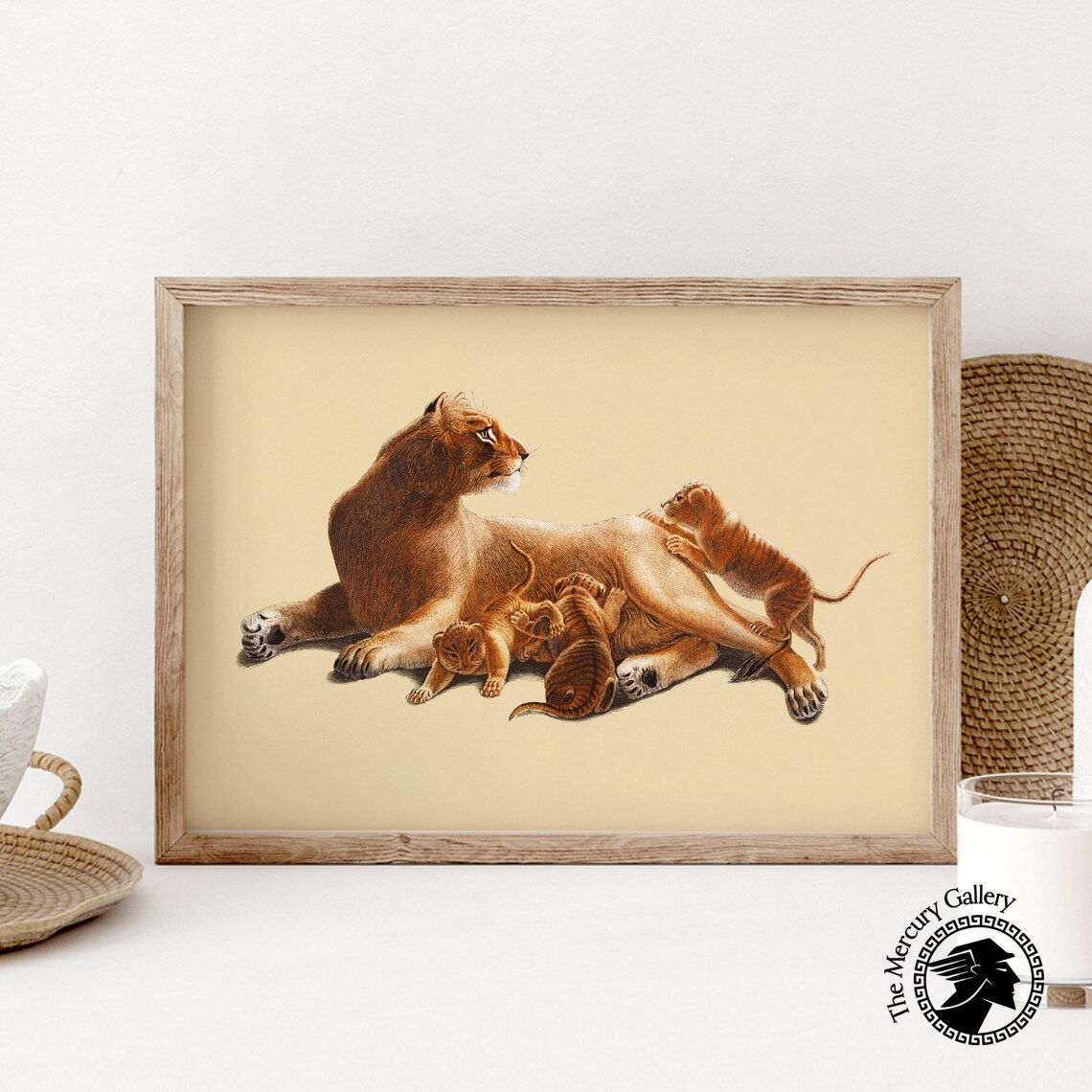 Lioness Cubs Vintage Illustration Wildlife Family Safari Nursery Wall Art Poster - Image 6