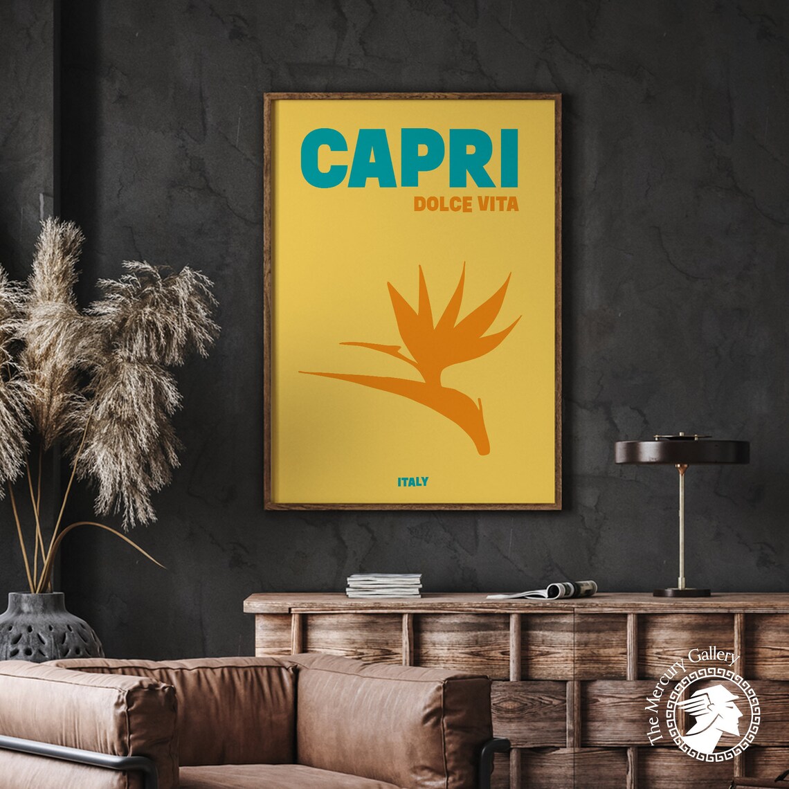 Capri Italy Dolce Vita Bird Of Paradise Modern Yellow Travel Poster - Image 4