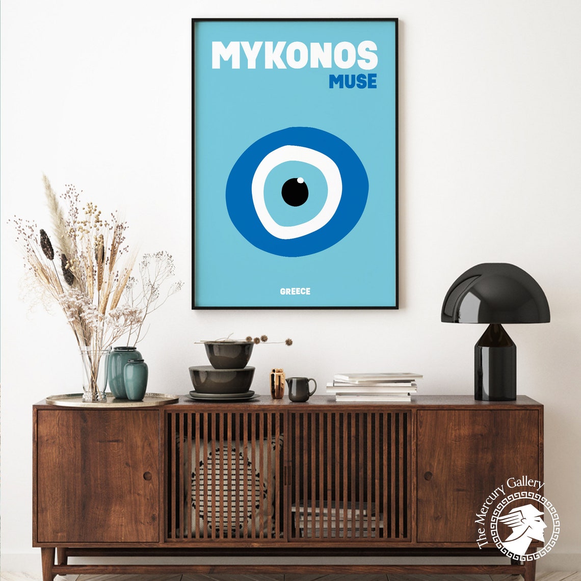 Mykonos Greece Muse Evil Eye Graphic Blue Modern Travel Poster Print - Image 4