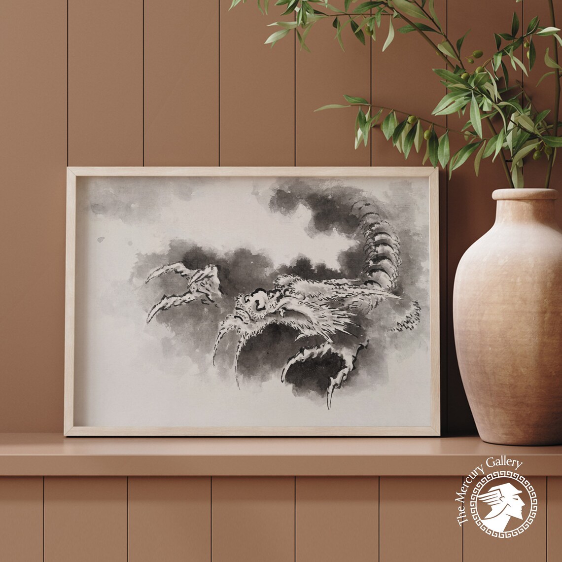 Hokusai Ink Wash Dragon Emerging From Storm Clouds Japanese Art Poster - Image 5