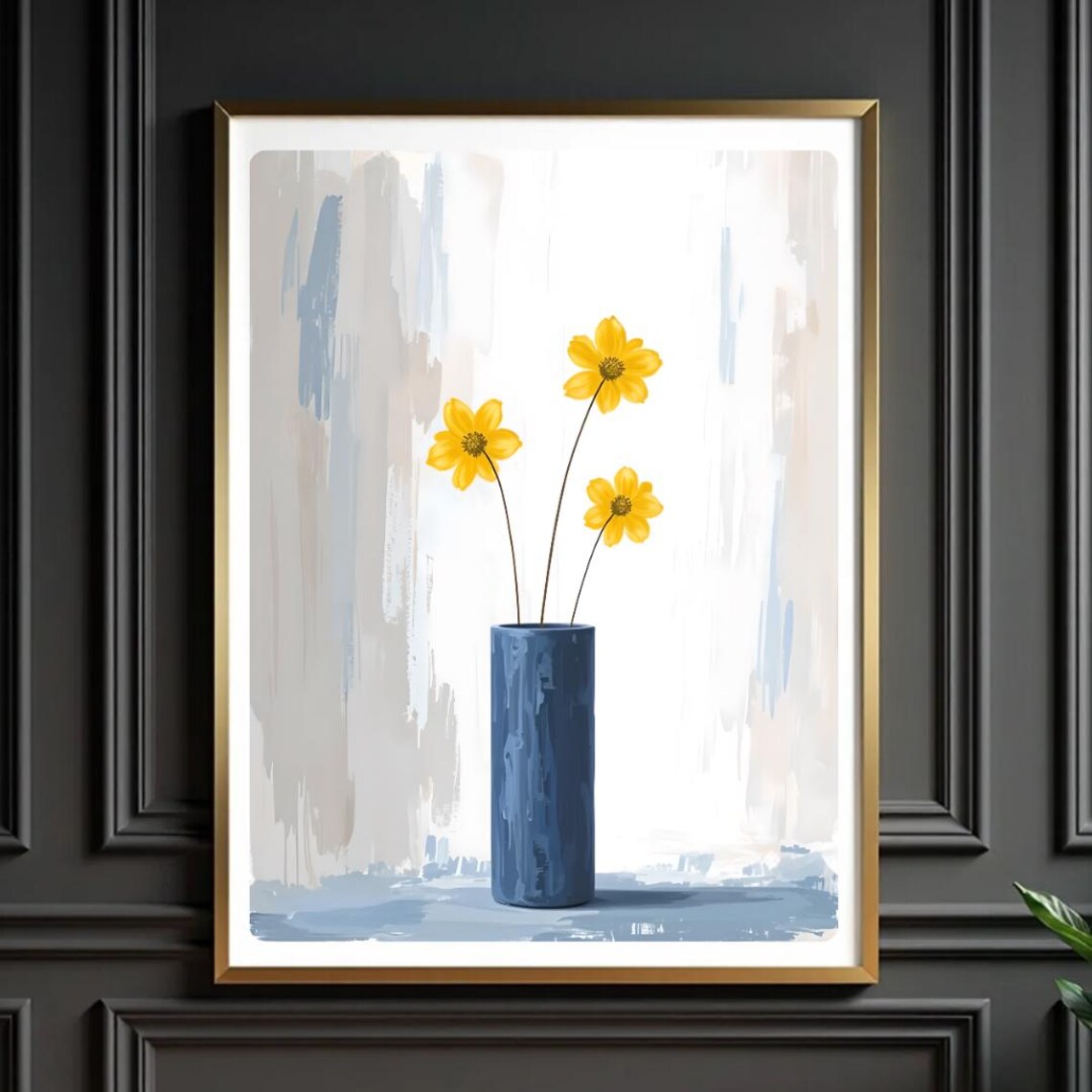 Yellow Floral Vase Print Minimalist Botanical Wall Art 115x153