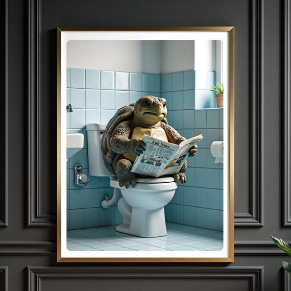 Funny Tortoise Toilet Print Bathroom Humor Wall Art