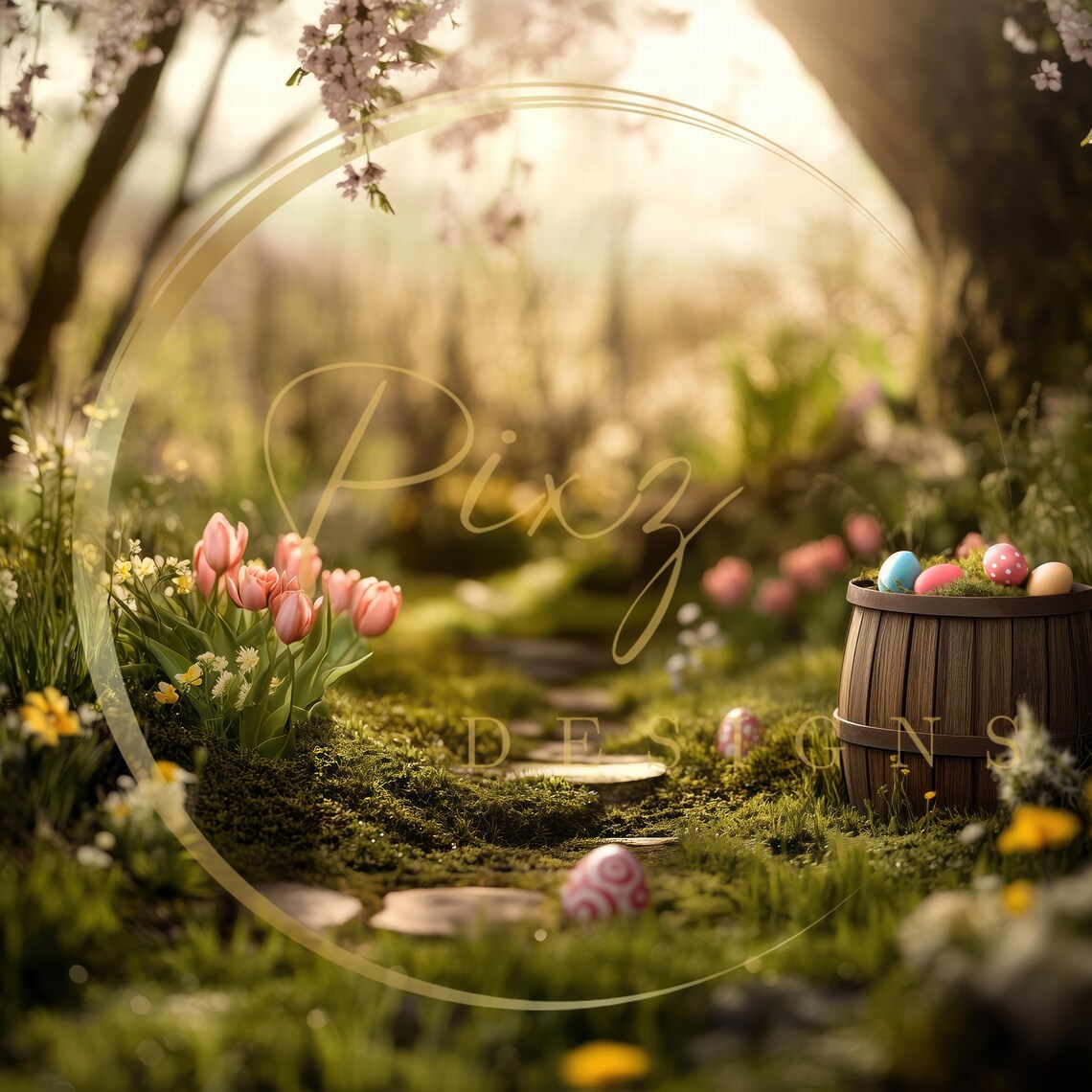 Easter Garden Pathway, Whimsical Spring Backdrop - Image 2