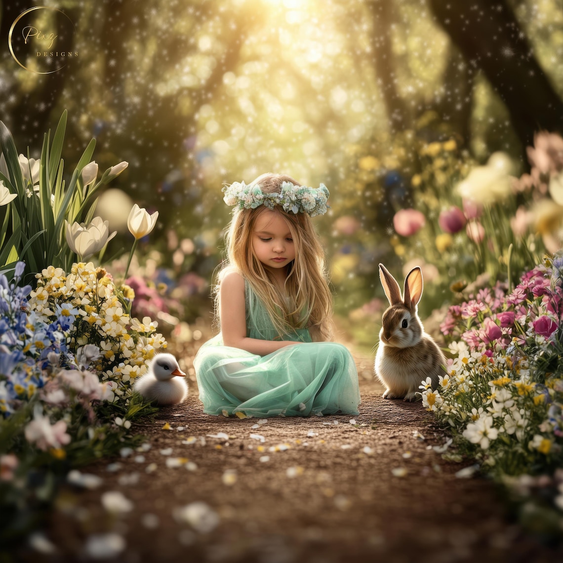 Easter Garden Background, Whimsical Spring Pathway