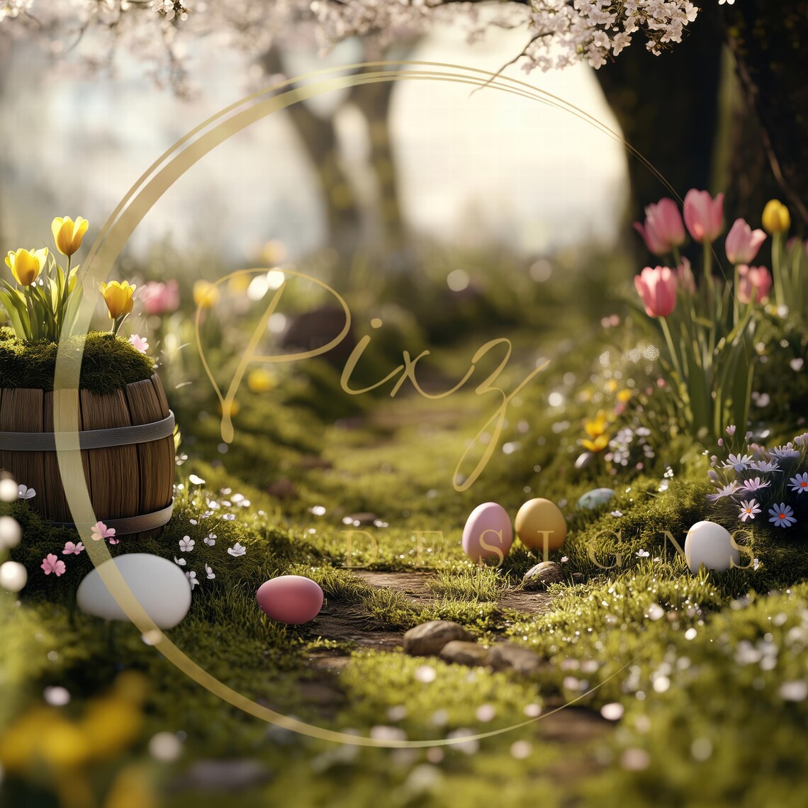 Whimsical Easter Garden Pathway, Poster Print