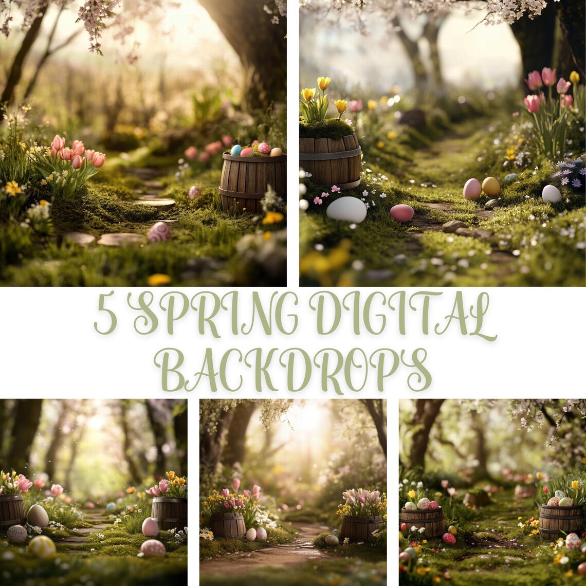 Easter Garden Pathway, Whimsical Spring Backdrop