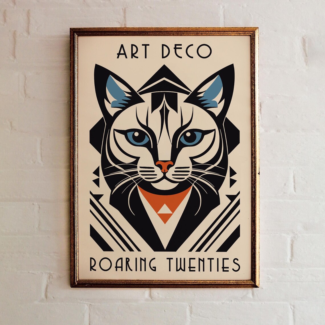Art Deco Cat Head Blue Eyes Roaring Twenties Geometric Poster