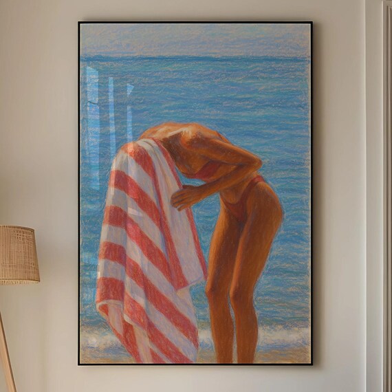 Beach Bather Striped Towel Impressionist Coastal Painting Art Print