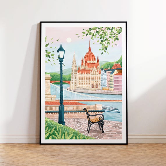 Budapest Hungary Travel Poster, Living Room Decor