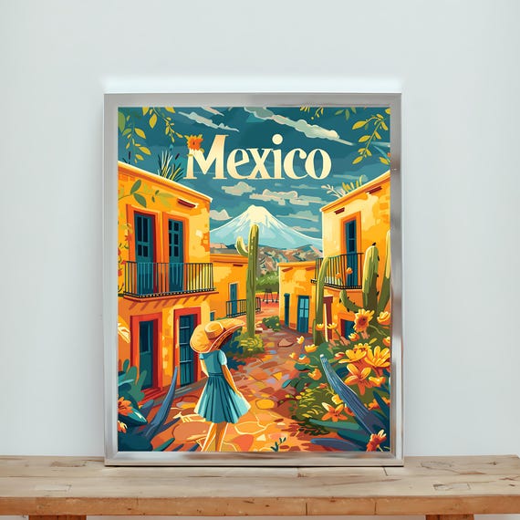 Mexico Vintage Travel Poster Wall Art Retro Instant