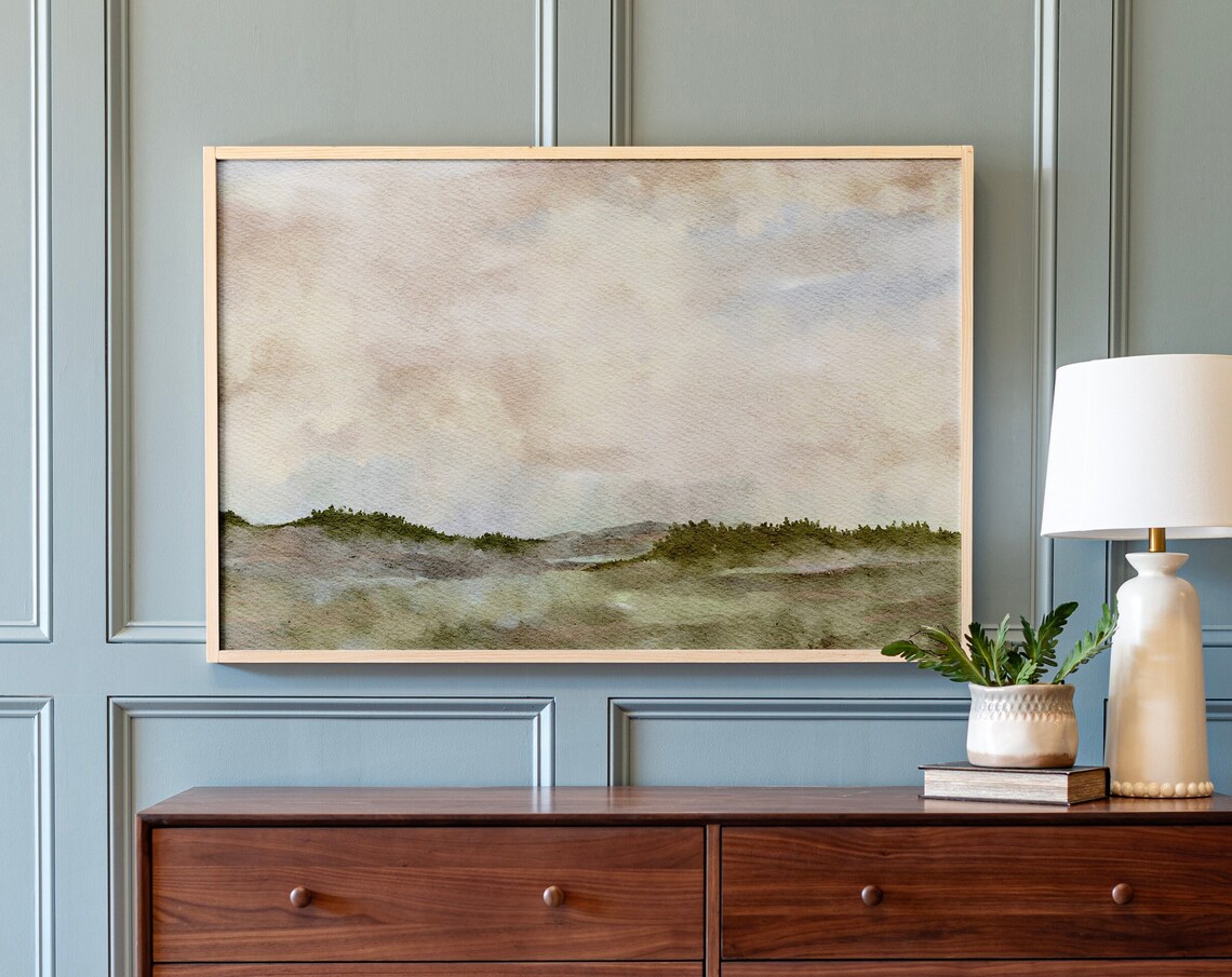 Muted Neutral Sky Abstract Art Print for Bedroom