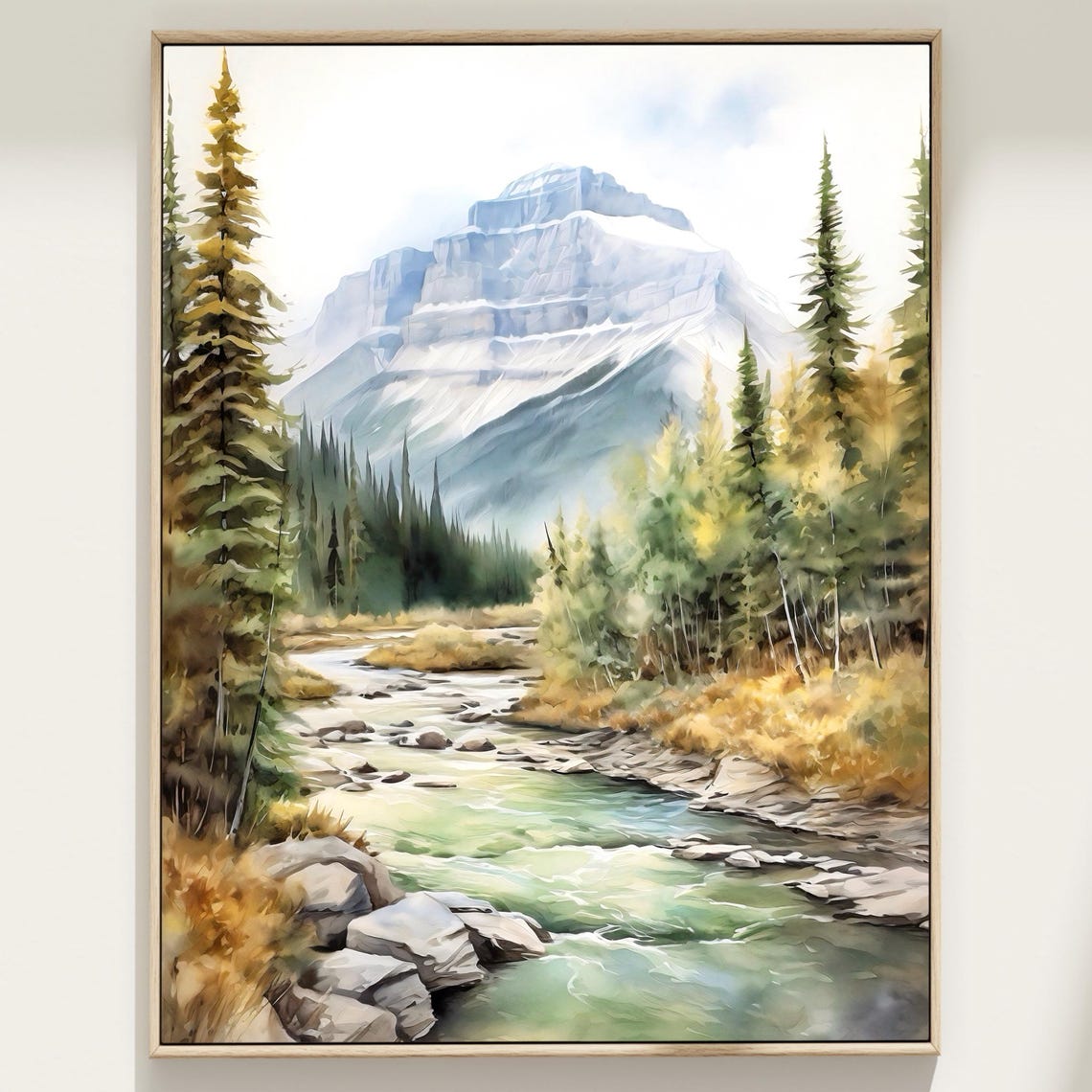 Banff National Park Stream Pine Forest Watercolor Mountain Art Print - Image 4