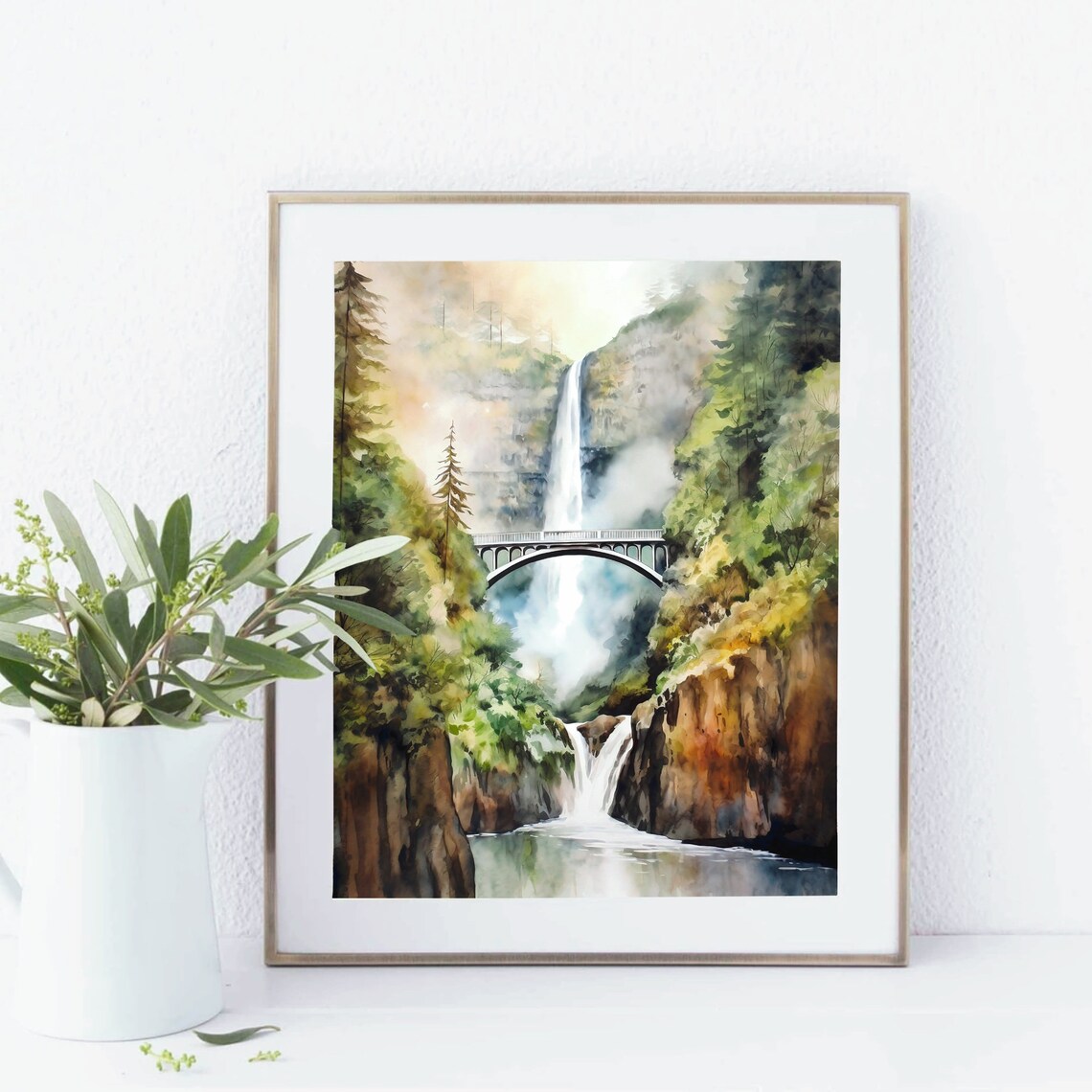 Multnomah Falls Watercolor Art Print, Landscape Decor - Image 2