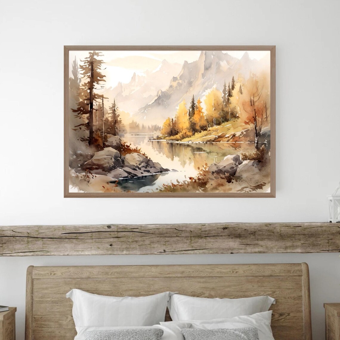 Autumn Mountain Lake with Golden Trees Watercolor Landscape Poster - Image 4