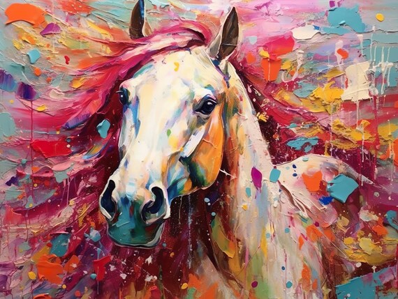 Abstract White Horse With Colorful Mane Wall Art Decorative Mural Acrylic Home Office