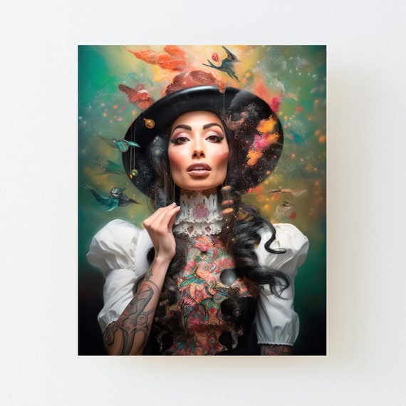 Very Interesting Woman From The Black Forest With Lots Of Tattoos And A Bollenhut Wall Art Oil Decorative Mural Mix Styles