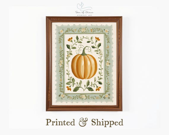 Pumpkin Painting Print Rustic Farmhouse Autumn Wall Art