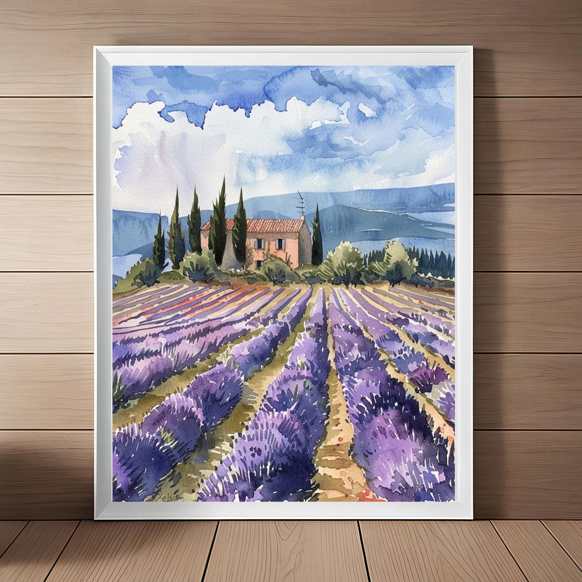 Provence Lavender Fields Farmhouse Cypress Watercolor Poster