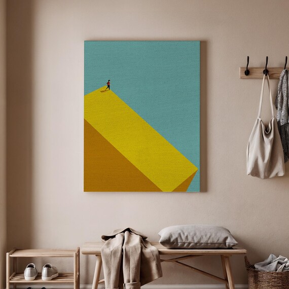 Abstract Geometric Art Print Minimalist Yellow Triangle Poster Modern Landscape Canvas Contemporary Figure Colorful Decor