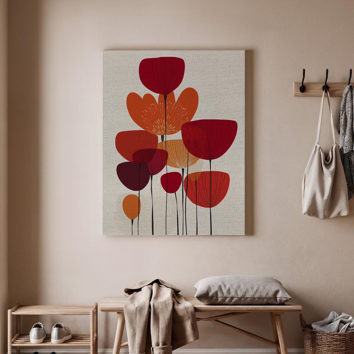 Retro Red Orange Abstract Poppies Mid Century Modern Art Poster