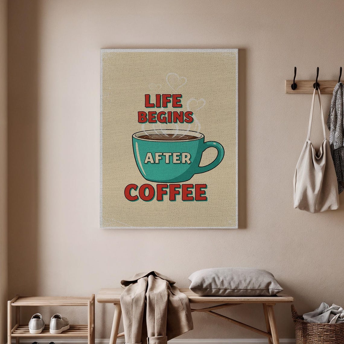 Life Begins After Coffee Retro Kitchen Quote Poster Coffee Lovers