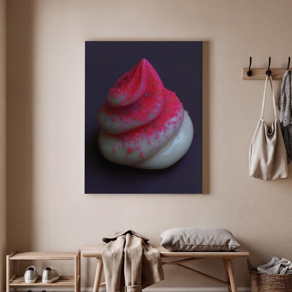Pink Meringue Swirl Dessert Art on Dark Navy Background Poster