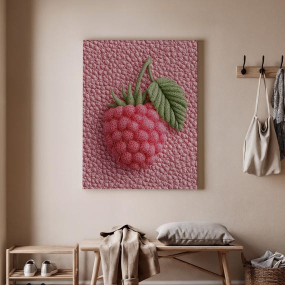 Raspberry Canvas Art Realistic Fruit Illustration With Detailed Texture Vibrant Wall Decor For Kitchen Or Dining Room