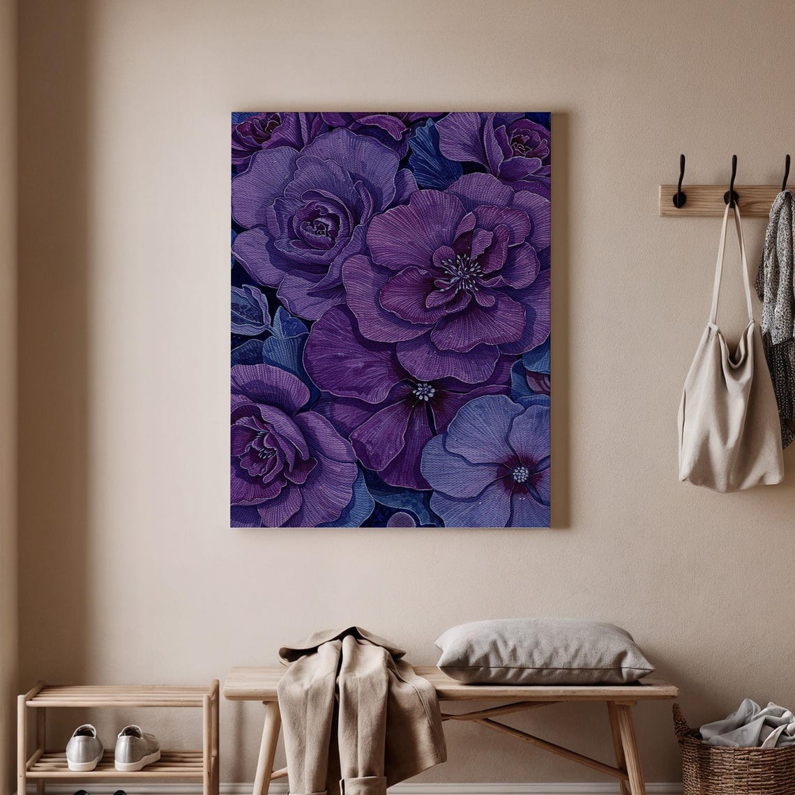 Vibrant Purple Floral Roses Intricate Botanical Pattern Art Poster