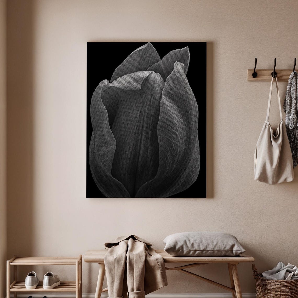 Black And White Tulip Monochrome Floral Minimalist Botanical Wall Art