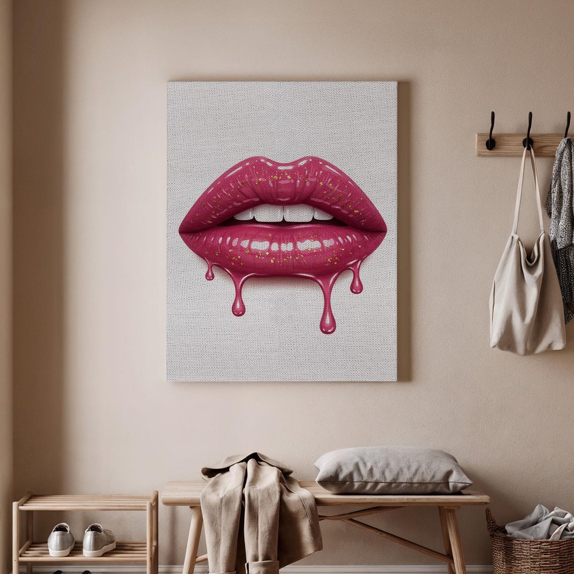Pink Dripping Lips Pop Art Glossy Modern Glam Wall Decor Poster