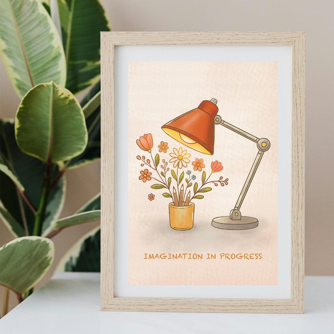Imagination in Progress Desk Lamp Flowers Creative Office Art Poster