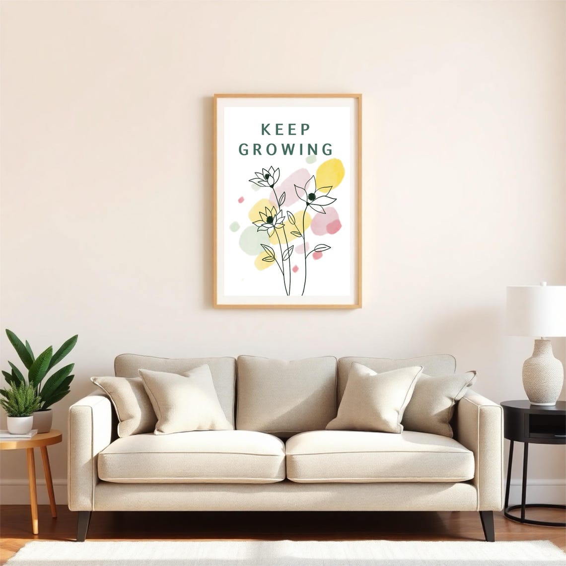 Keep Growing Pastel Abstract Botanical Line Art Floral Quote Poster - Image 2